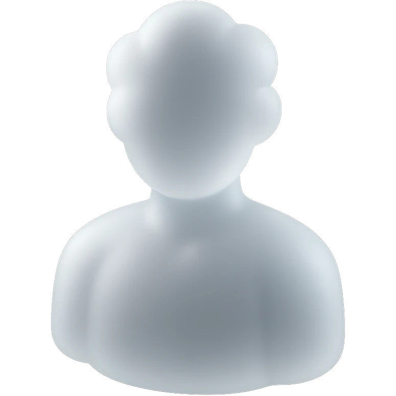 shoulder-up person with body and head made of white fluffy convex clouds, matte glass style emoji