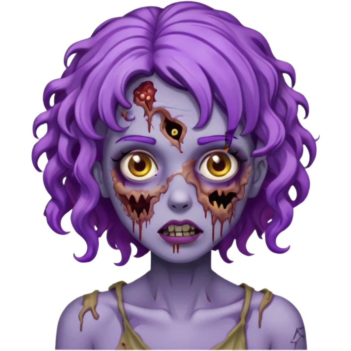 Quero uma imagem de uma garota zumbi com cabelo cacheado roxo emoji