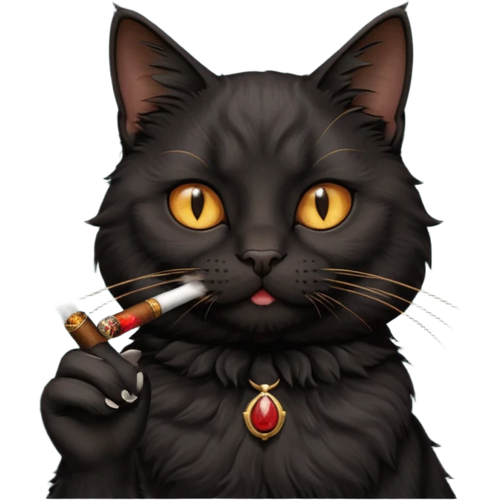fluffy black  cat smoking a cigar emoji