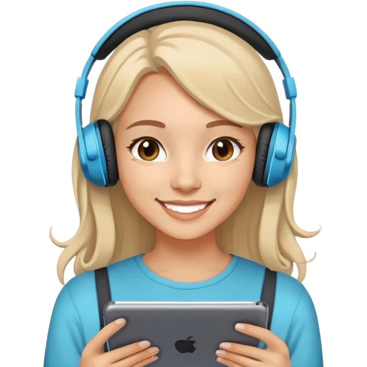 Свободная странная девушка с планшетом и наушниками emoji