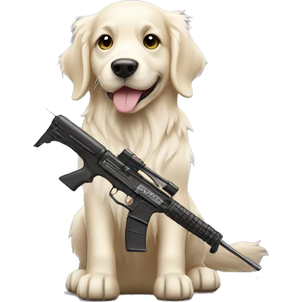 White golden retriever with a rifle emoji