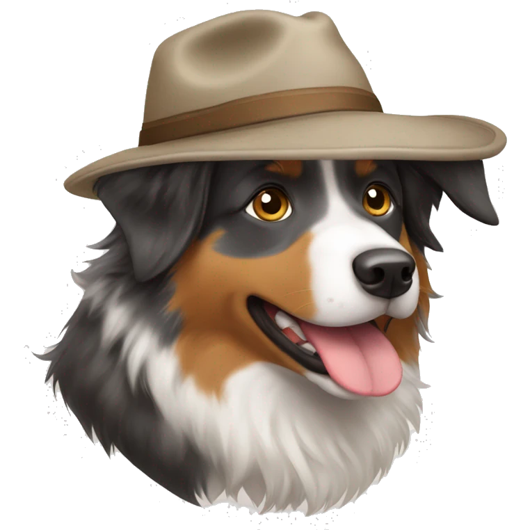Australian shepherd wearing hat emoji
