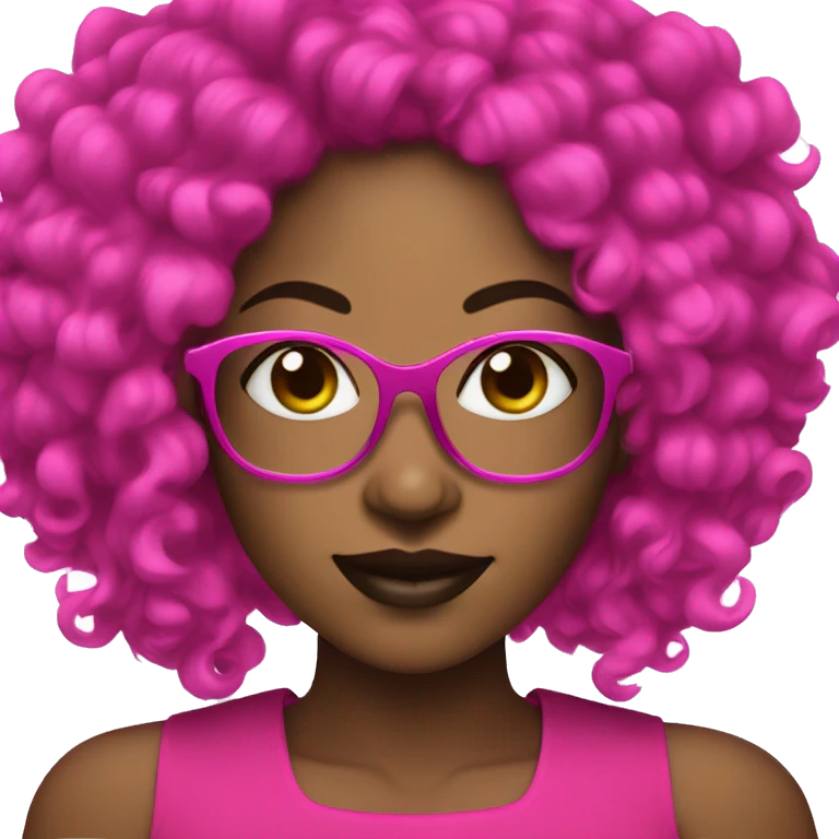 black women with earrings with fuchsia glasses with black curls happy emoji