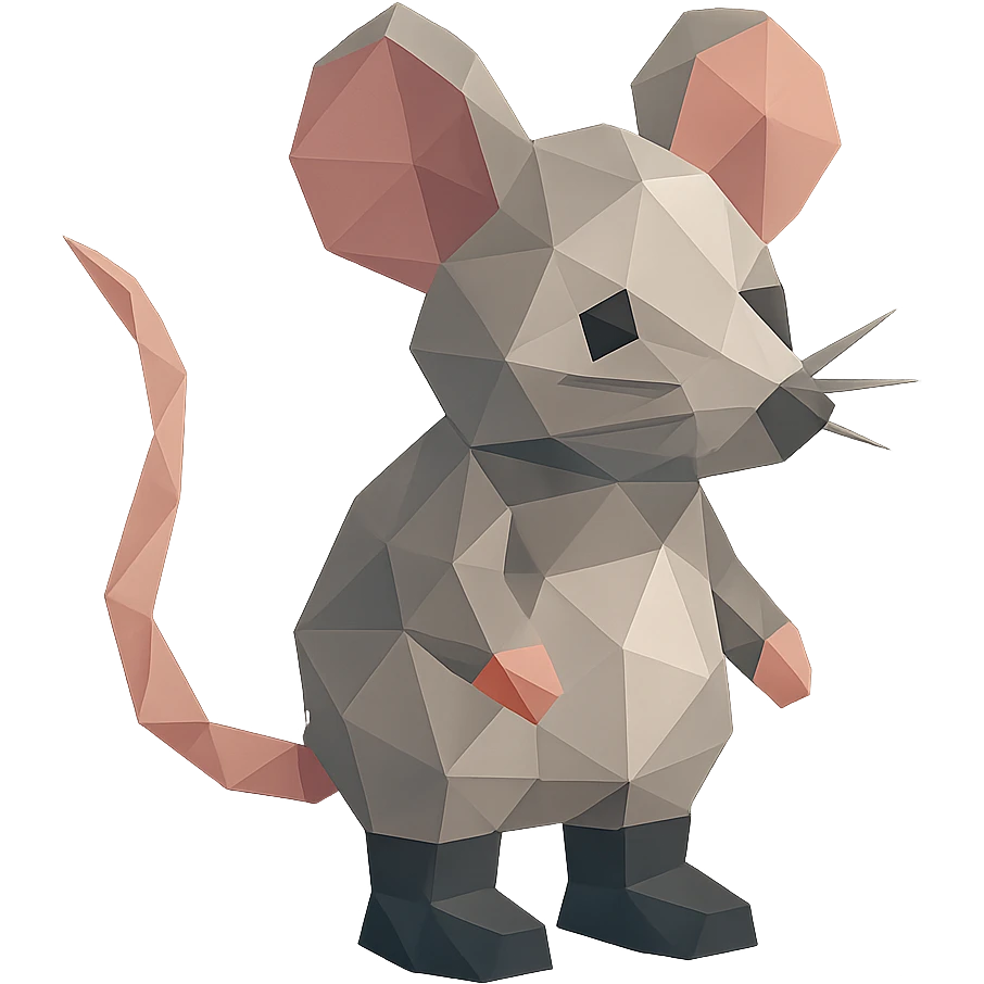 mouse emoji wearing black boots, low-poly polygonal style emoji