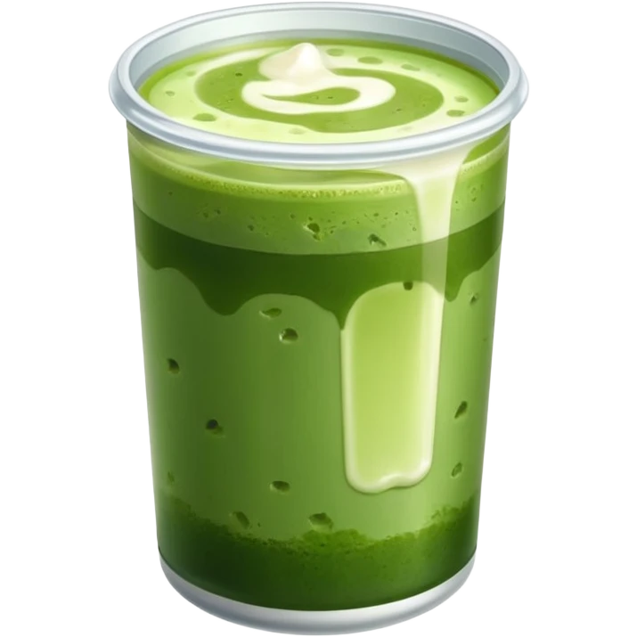 Iced matcha in a plastic can we can see the two color of mil and of matcha  emoji