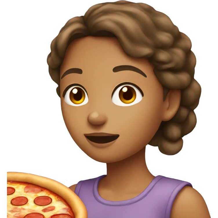 Girl with brown hair and tan skin eating pizza emoji