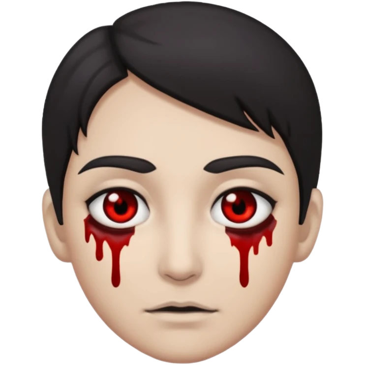 Dark hair, grey skin, black blood below the eyes emoji
