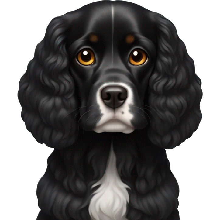 Small completely black king spaniel with black fur on his whole face and white fur on chest emoji
