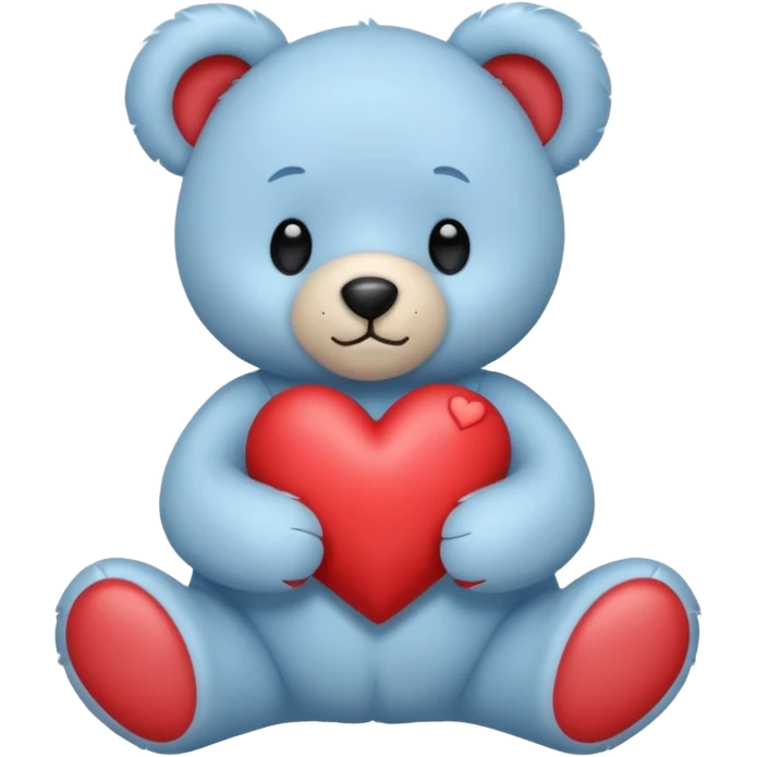 blue pastel teddy bear hold red heart emoji