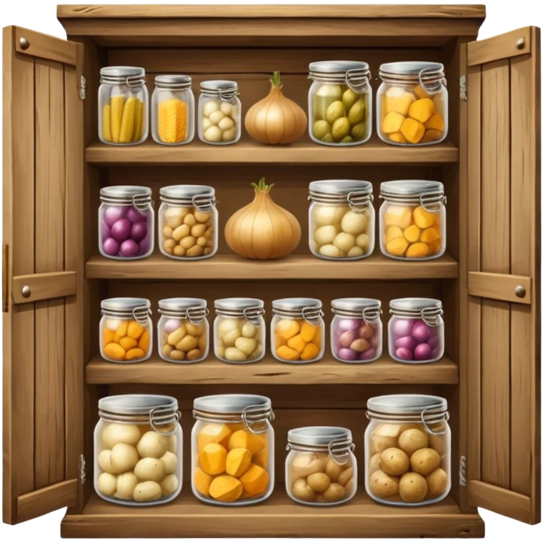 pantry with canned items, onions, potatoes, squash emoji