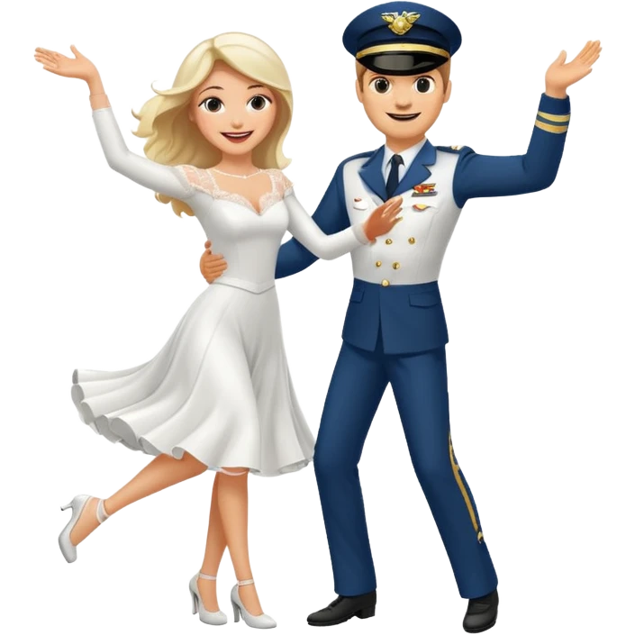 White bride and white pilot doing a salsa dance emoji