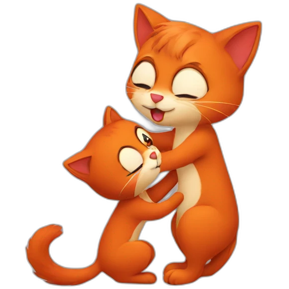 red cat and red squirrel kissing emoji