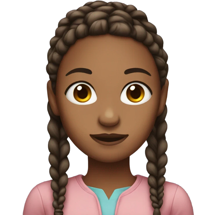 Girl with big forehead lightskin, dark browb braids emoji