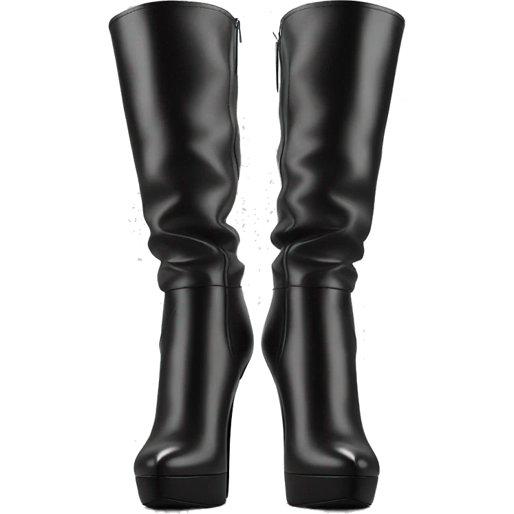 BRealistic pair of black peep toe leather high heel bootie boots facing forward.  emoji