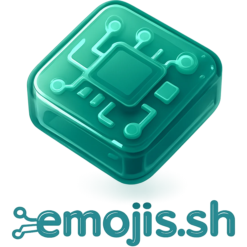 the text 'emojis.sh' as a glossy, futuristic logo with circuit elements emoji