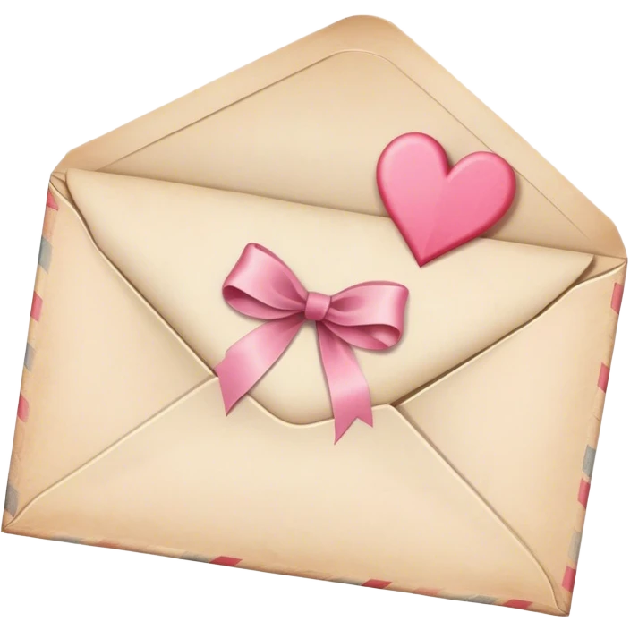 "A romantic love letter in an envelope sealed with a heart-shaped stamp and a pink ribbon, vintage style." emoji
