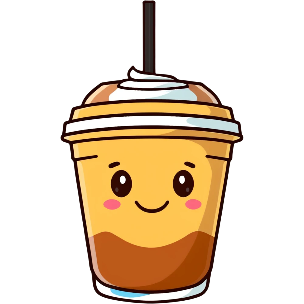 cute iced coffee with smiling face emoji