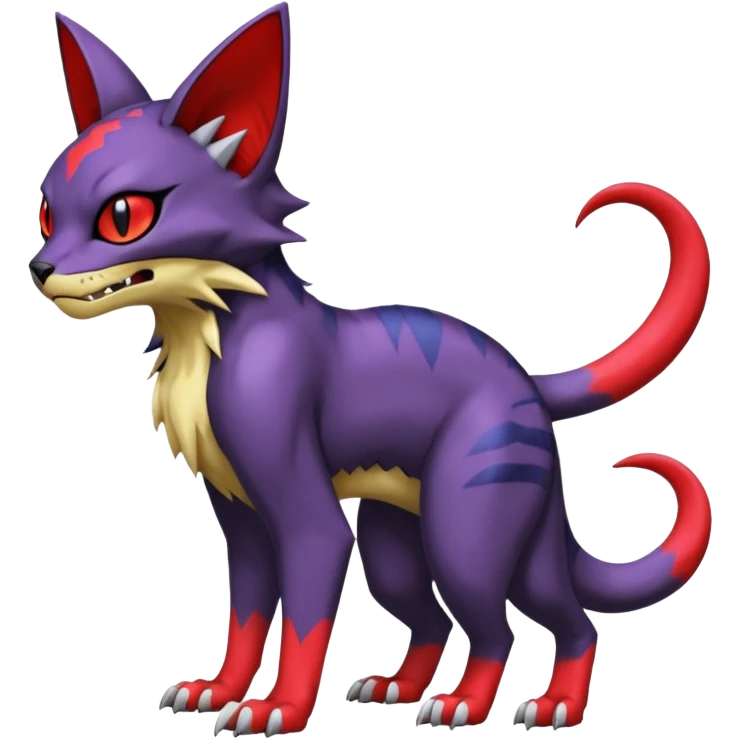with red markings, scaley scaly batty feline-like quadrupedal digitigrade furry feral Bastet-Noibat-Gatomon-Garchomp-Digimon-Fakémon-Pokémon-creature (full body) emoji
