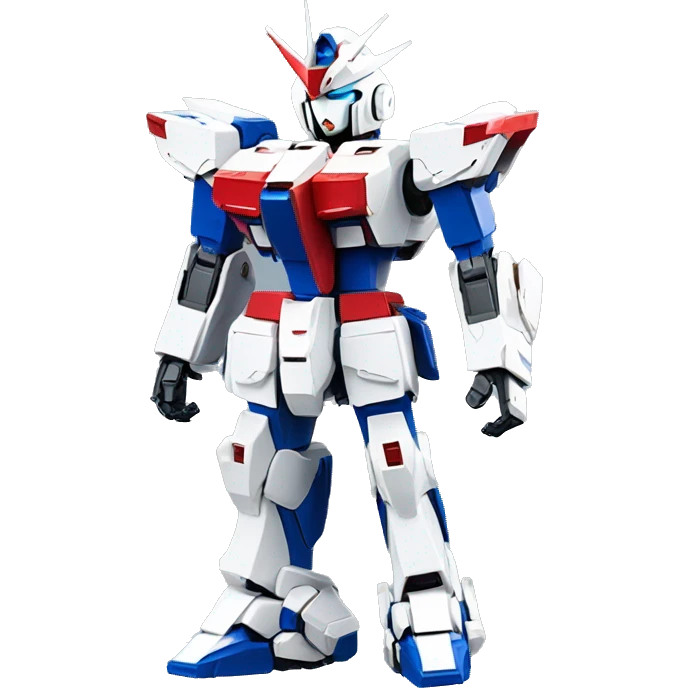 Robot Gundam blanc,rouge et bleu qui fait coucou avec sa main emoji