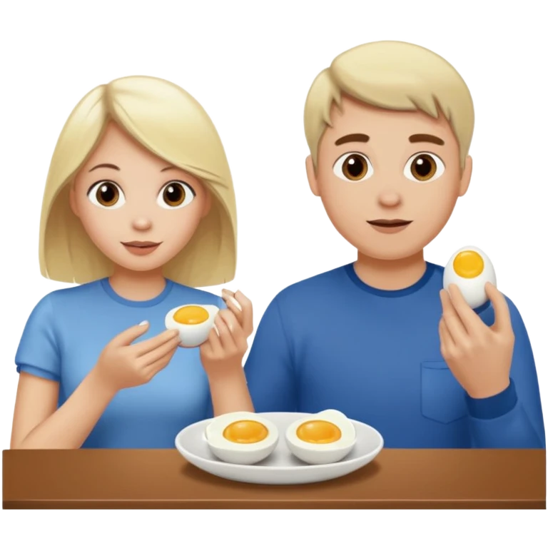 White blonde girl and white man with brown hair eating eggs  emoji