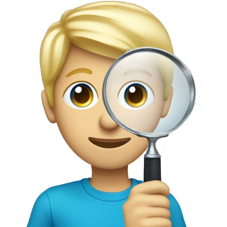 blonde blue eyes boy holding magnify glass sideways emoji