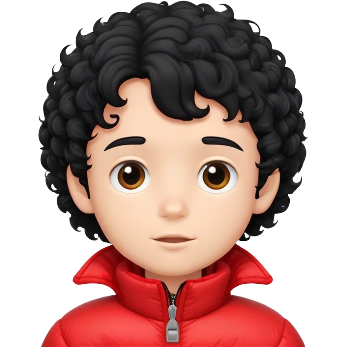 curly black hair little fair boy with red puffy jacket emoji