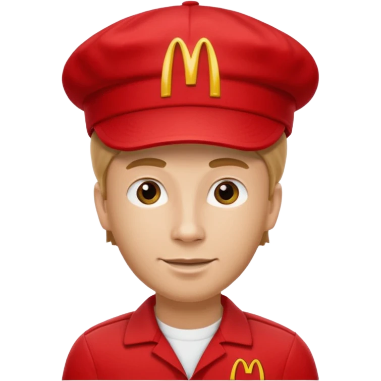 caucasian male McDonald's worker

red casual cashier clothes, red cap with the McDonald's logo emoji