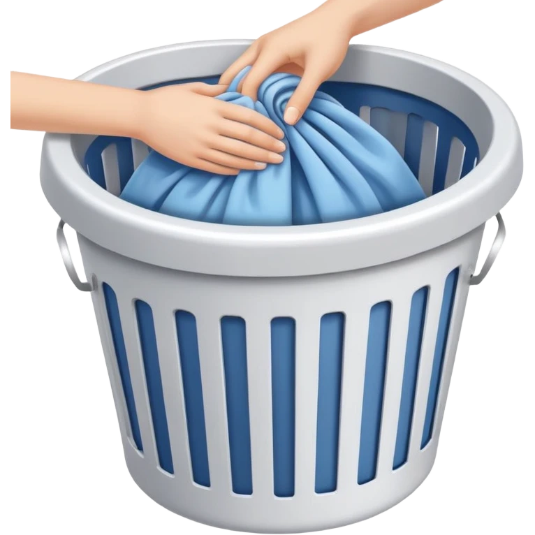 hands placing clothes in a laundry hamper, clean and clear emoji