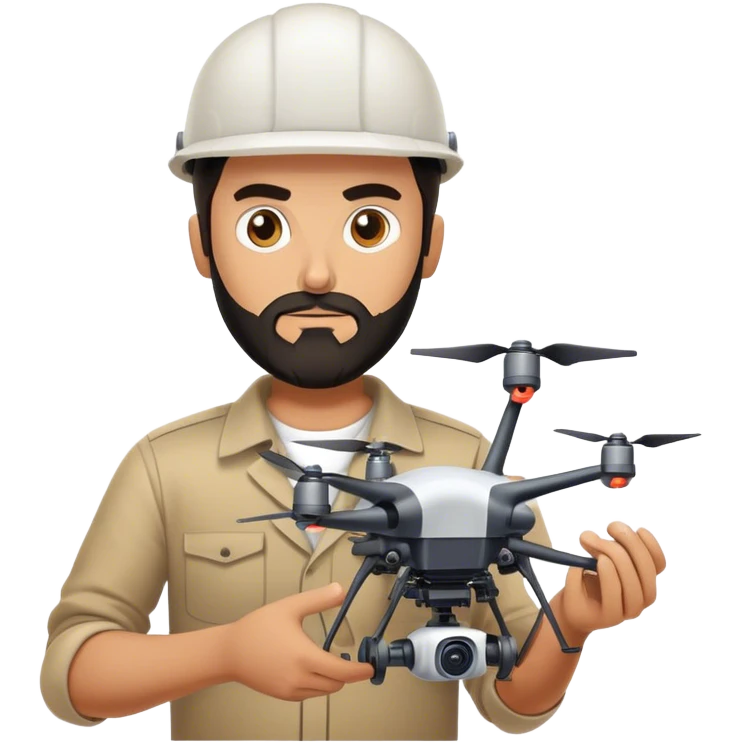 tan guy with black beard building a drone engine for his job emoji