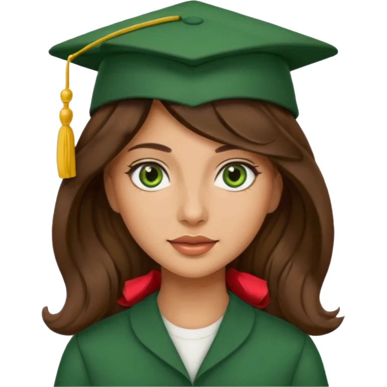 beautiful  womanolive skin with wavy long long brown hair and green eyes with school hat emoji