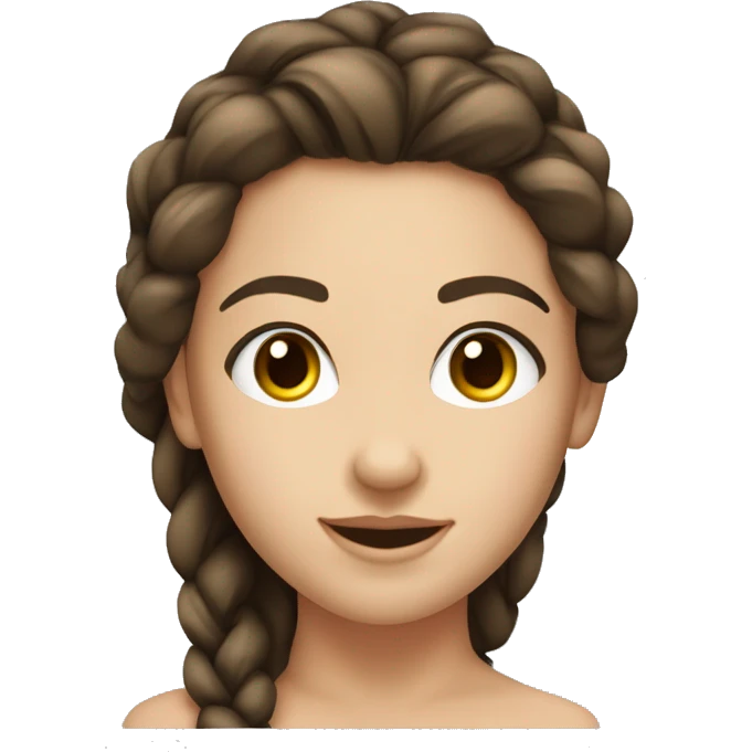 Bust of a beautiful girl. She has fair skin, a beautiful smile, a small nose, dark brown eyes and long eyelashes, she has dark hair that is braided in 2 spikelets emoji
