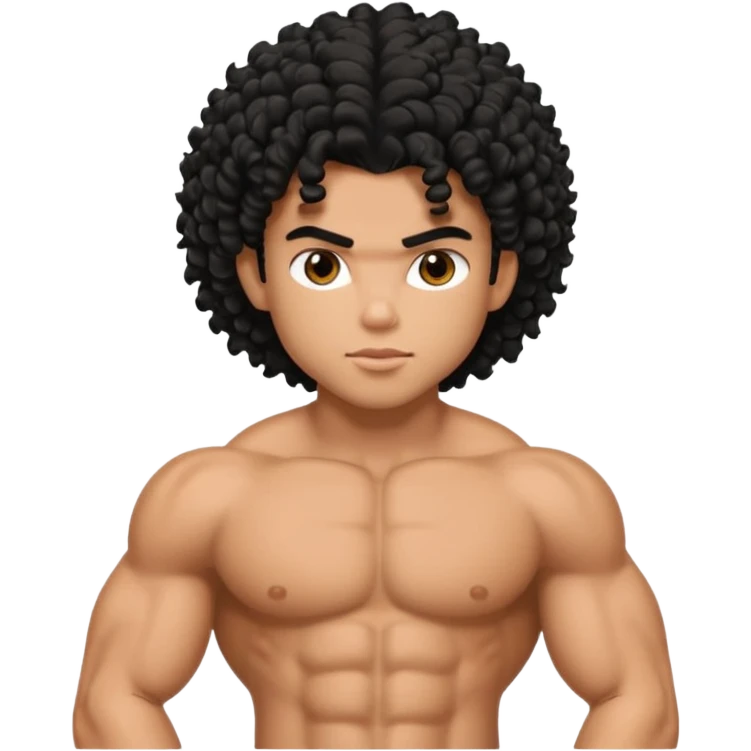a pretty bratz guy with curly black hair with big muscles and shaggy hair  emoji