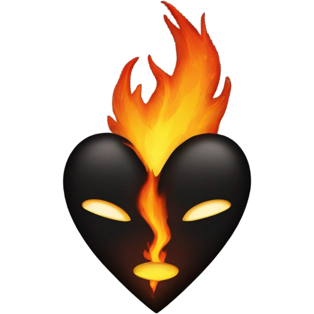 dark heart with blazing fire core shaped as the heart emoji