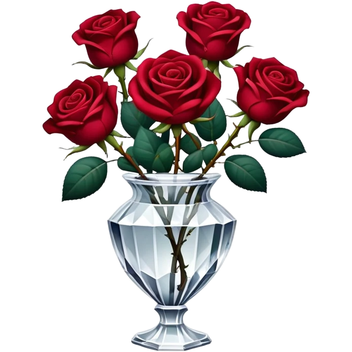 Dark red rose bouquet in a crystal vase  emoji