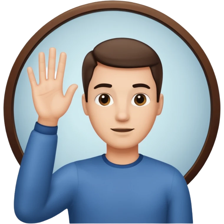 An man looking into a mirror holding his hand up emoji