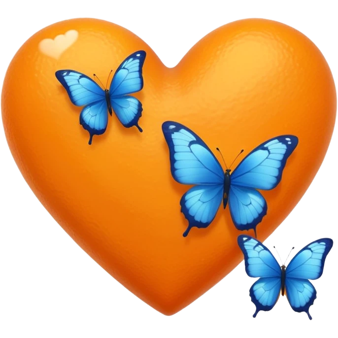 orange heart emoji in the center with blue butterfly emojis floating around emoji