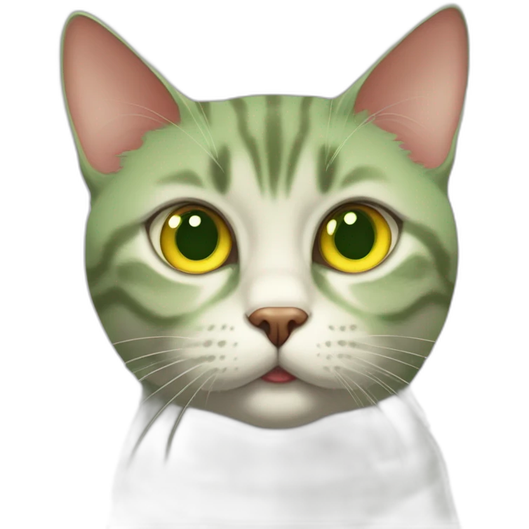 american short hair cat- rubby- a little bit fat- green yellow eyes- the distances between eyes is a little bit far emoji