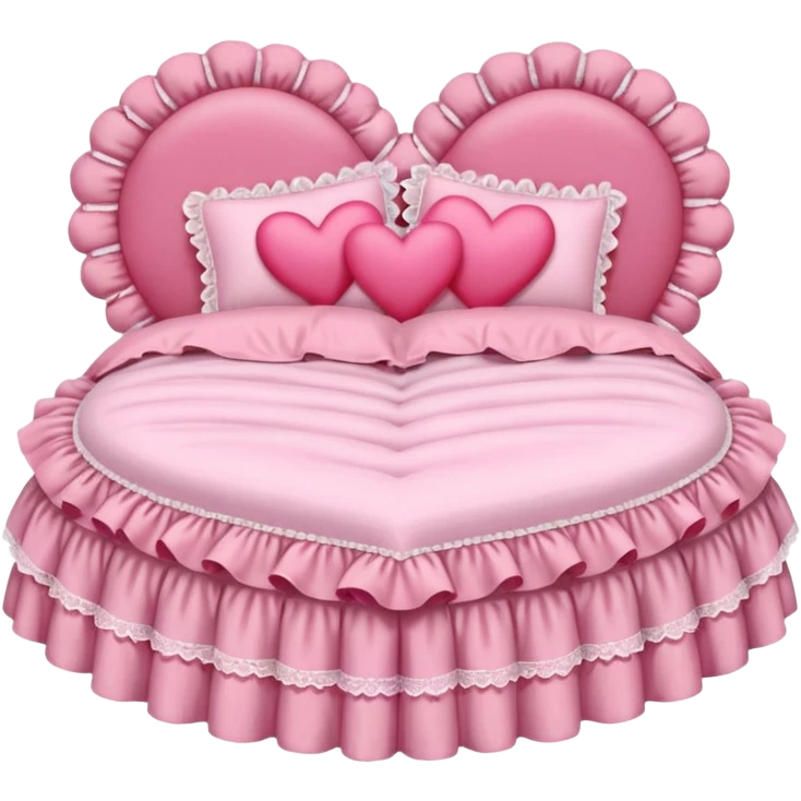 pink frilly bed with heart-shaped pillows lace coquette aesthetic emoji