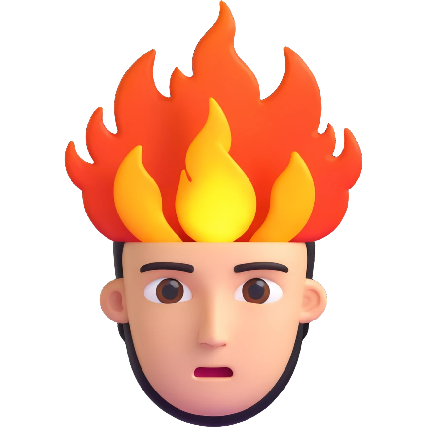 head with fire, expressionless face emoji