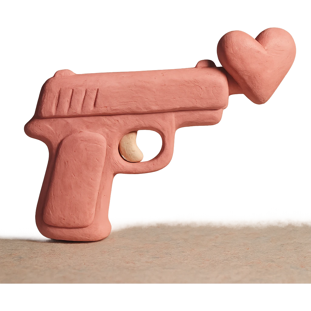 pink heart pistol, claymation style, soft pastel colors, visible fingerprints emoji