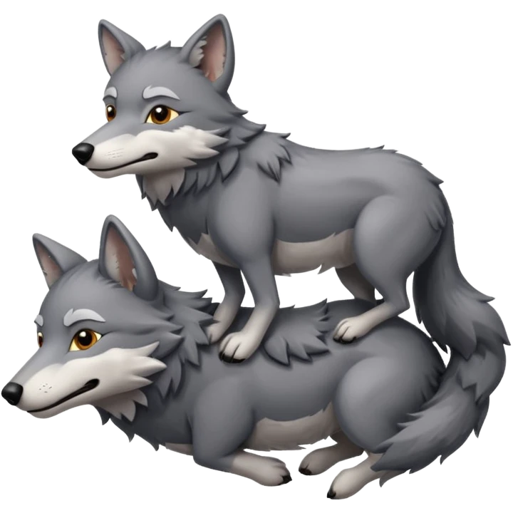 A wolf riding on the back of another little wolf emoji