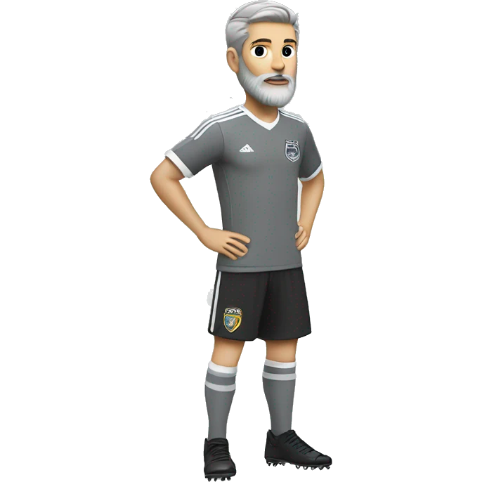 white boy in gray soccer uniform and black shorts with gray beard  and hair bicycle kick emoji