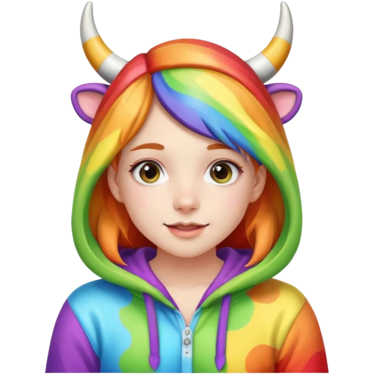 Cute girl in a rainbow onesie with cow horns  emoji