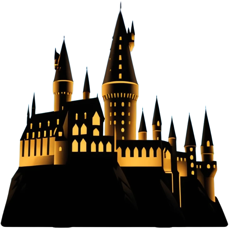 Harry Potter series, Hogwarts castle silhouette with a few stars, outline only emoji