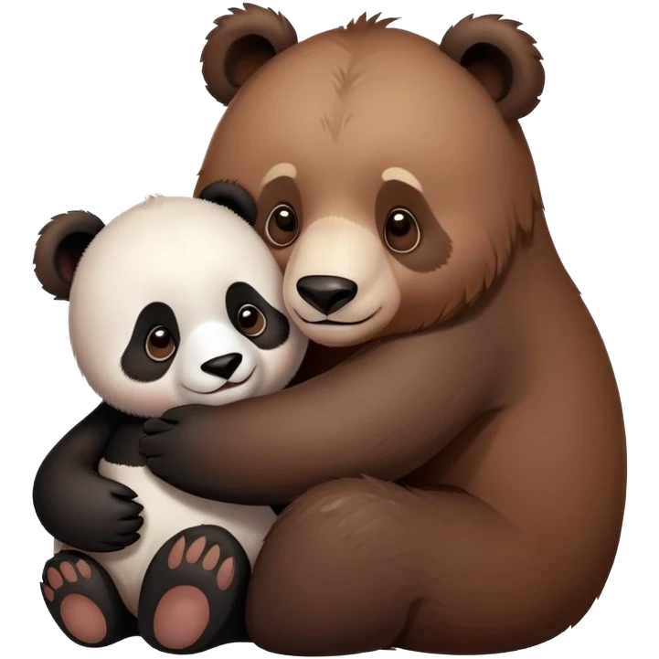 One cute big brown bear hugs a baby panda  emoji