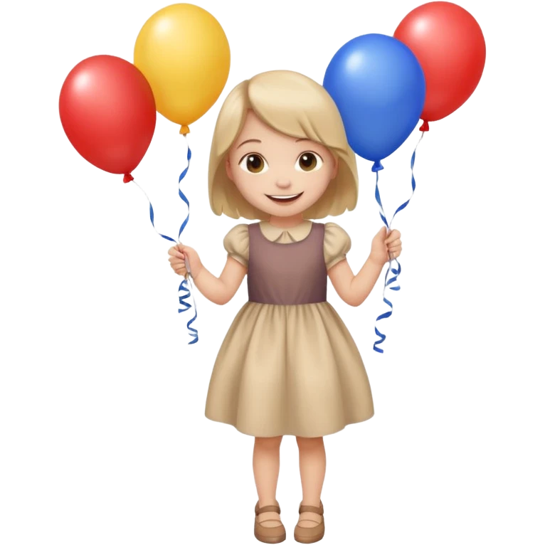 birthday small  girl in biege dress + baloons emoji