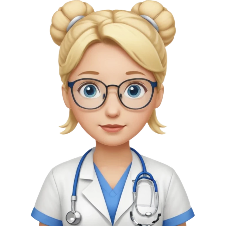 Nurse Blonde hair with two buns, blue eyes, stethoscope, and glasses emoji