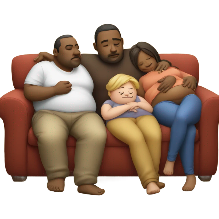Family sitting on couch sleeping with fat belly’s after eating too much turkey emoji