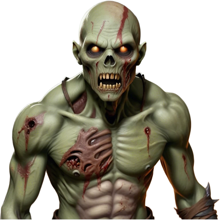 Cinematic Realistic WoW undead friendly zombie Portrait, captured in a fierce, battle-ready stance, muscles taut beneath his tattered, earth-toned attire. His decayed, pallid skin and glowing eyes are rendered with intense lifelike detail and dynamic lighting, high shine, embodying the raw, relentless fury of an undead friendly zombie in the heat of combat. emoji