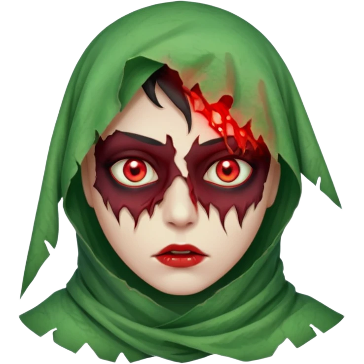 Cursed: Torn wrappings, glowing red eyes, green mist around.
 emoji